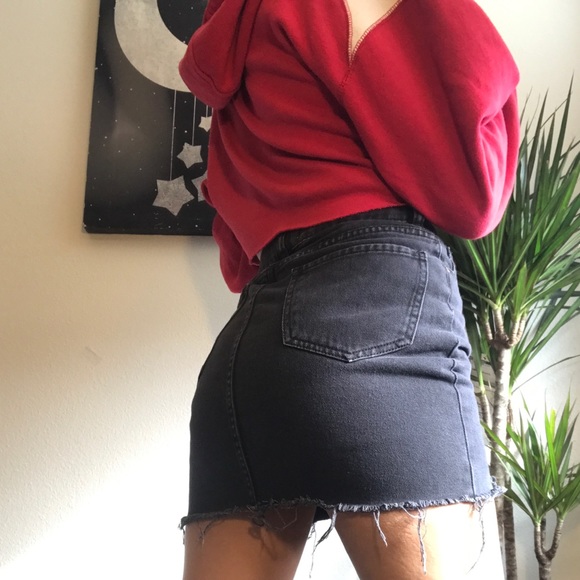 Black Washed High Waisted Denim Skirt - Picture 3 of 7